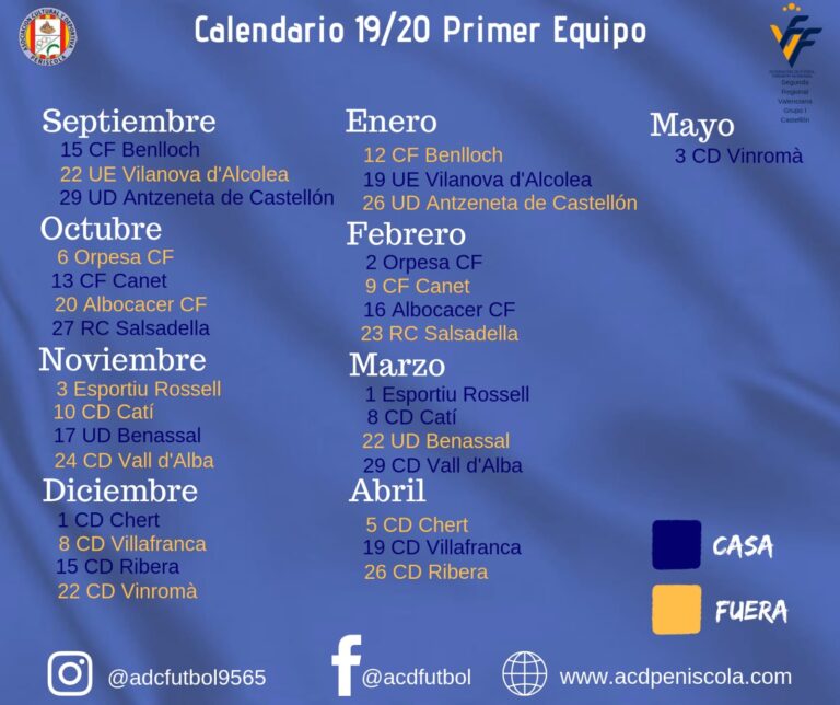 Calendario 2019/2020 Primer Equipo